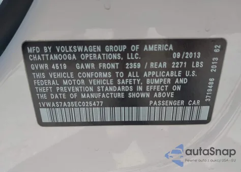 2014 Volkswagen Passat 1.8T Wolfsburg Edition из США, поврежденный, VIN 1VWAS7A35EC025477